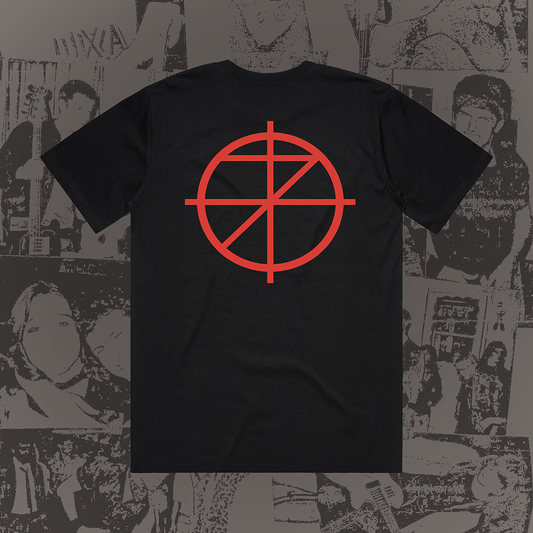 The Crew Black Tee (Red and White Print)