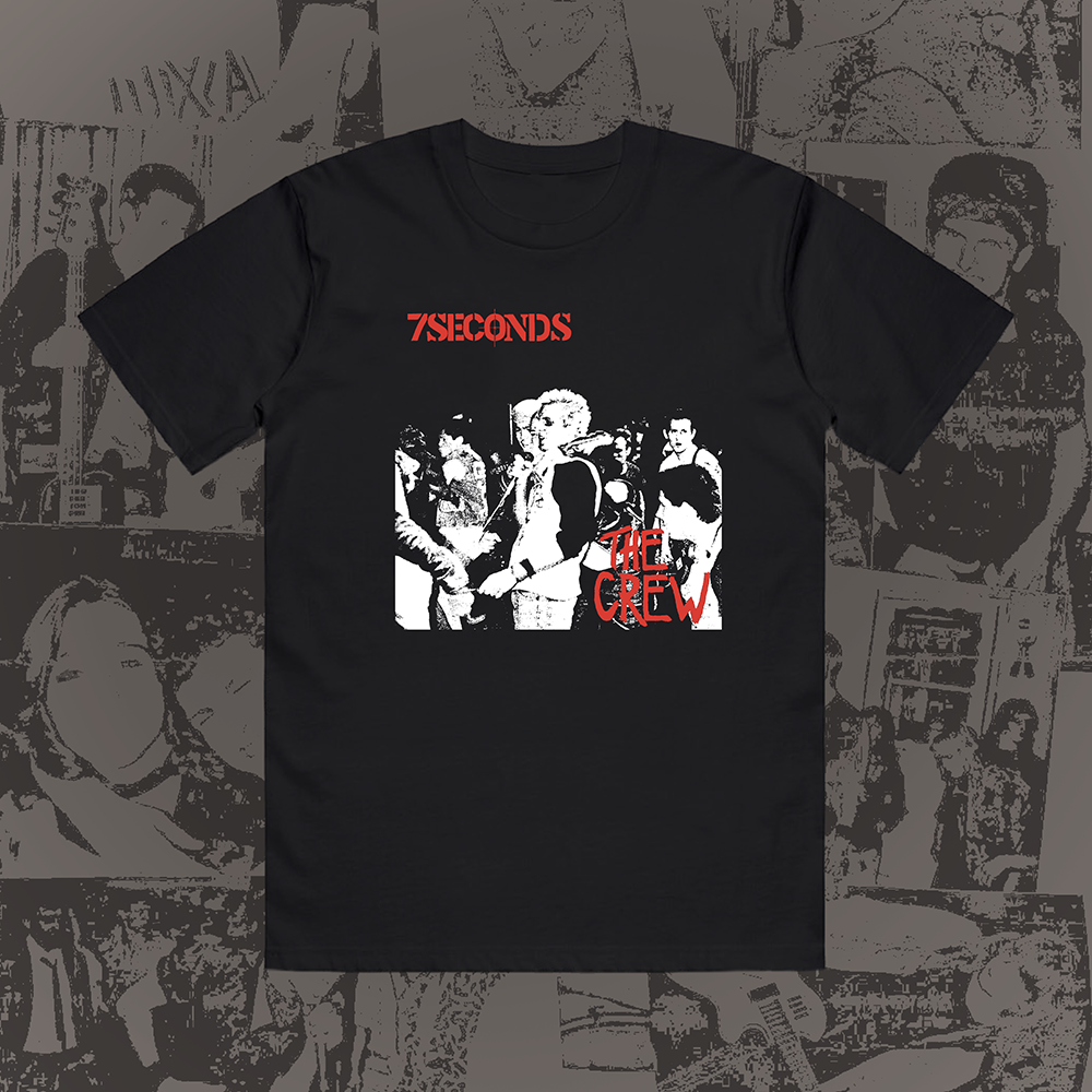 The Crew Black Tee (Red and White Print)